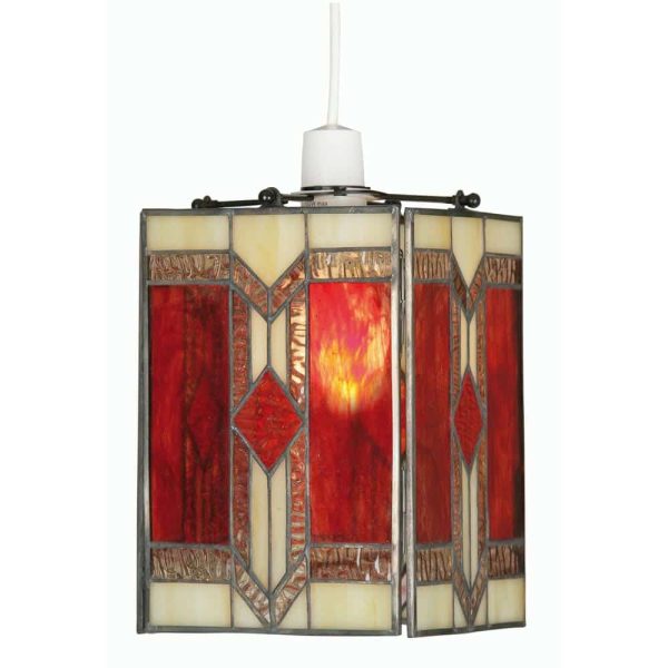 Aztec Tiffany ceiling lamp shade in shades of red and amber main image