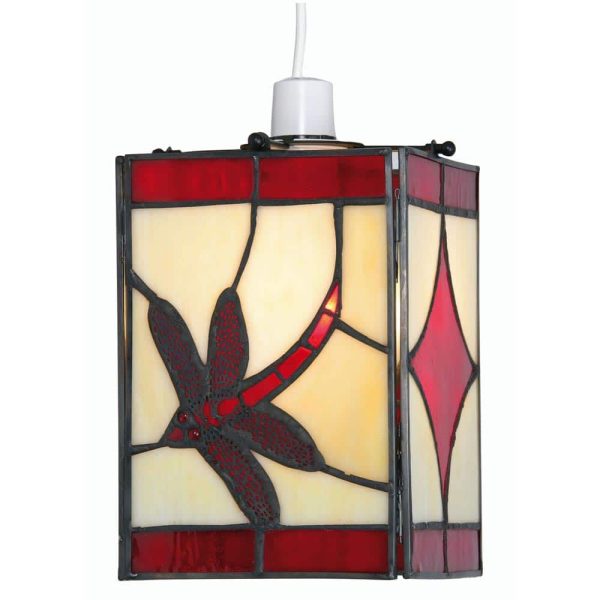 Red Dragonfly Tiffany Ceiling Lamp Shade Easy Fit