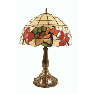 Border medium floral Tiffany table lamp in multi coloured glass main image