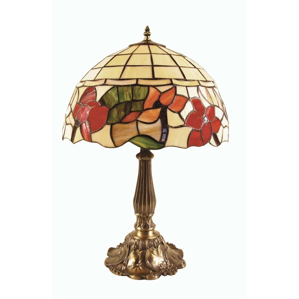 Border Medium Floral Tiffany Table Lamp Multi Coloured Glass