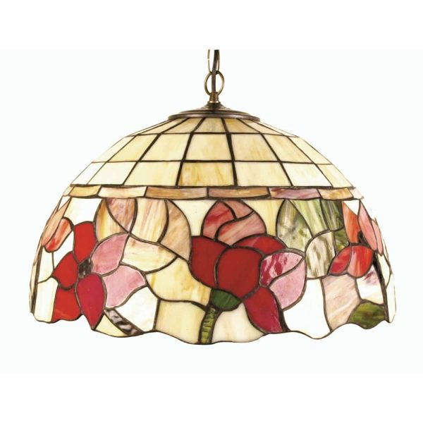 Border medium floral Tiffany pendant light in multi coloured glass main image