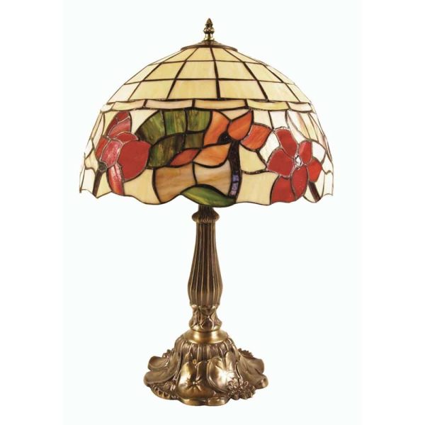 Border Large Floral Tiffany Table Lamp Multi Coloured Glass
