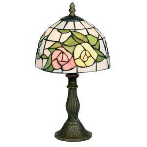 Pink and yellow flower small Tiffany style table lamp main image