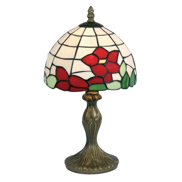 Red Flower Small Tiffany Style Table Lamp Traditional