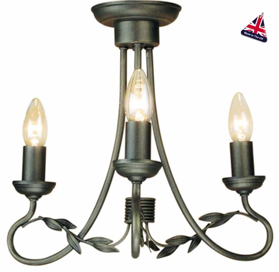 Olivia Black And Gold Ironwork 3 Light Dual Mount Chandelier