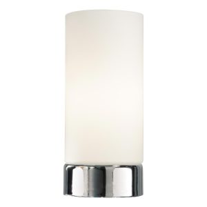 Owen dimming 1 light touch lamp with opal glass in polished chrome on white background
