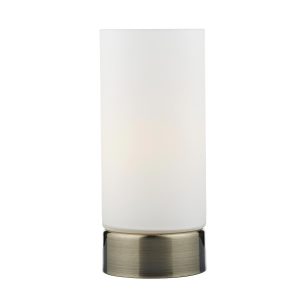 Owen dimming 1 light touch lamp with opal glass in antique brass on white background