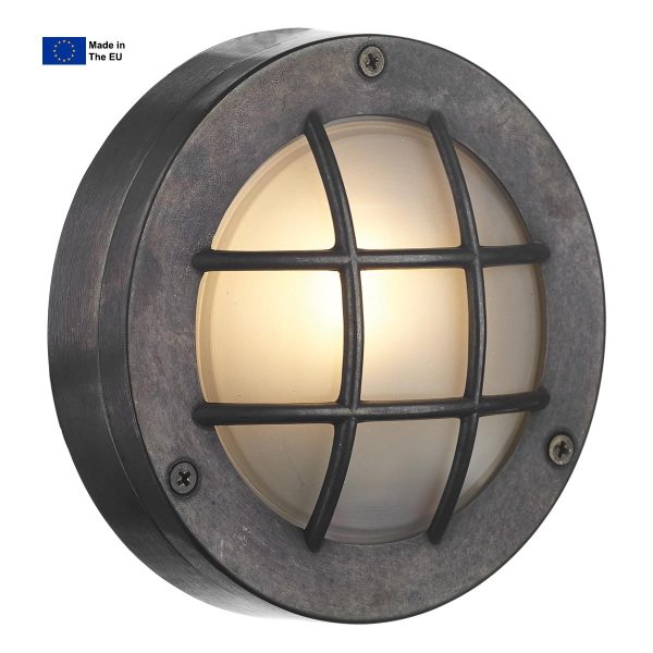 Pembroke small oxidised solid brass porthole outdoor bulkhead light