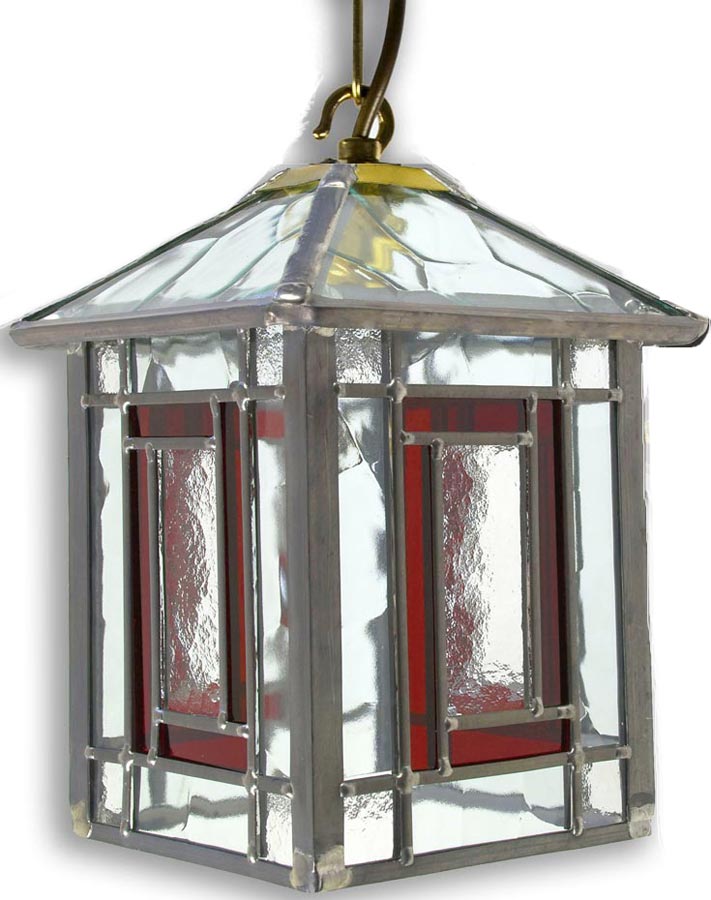 Penrith Red Leaded Stained Glass Hanging Outdoor Porch Lantern