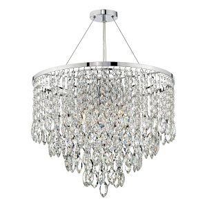 Pescara 5 light luxury crystal pendant in polished chrome on white background