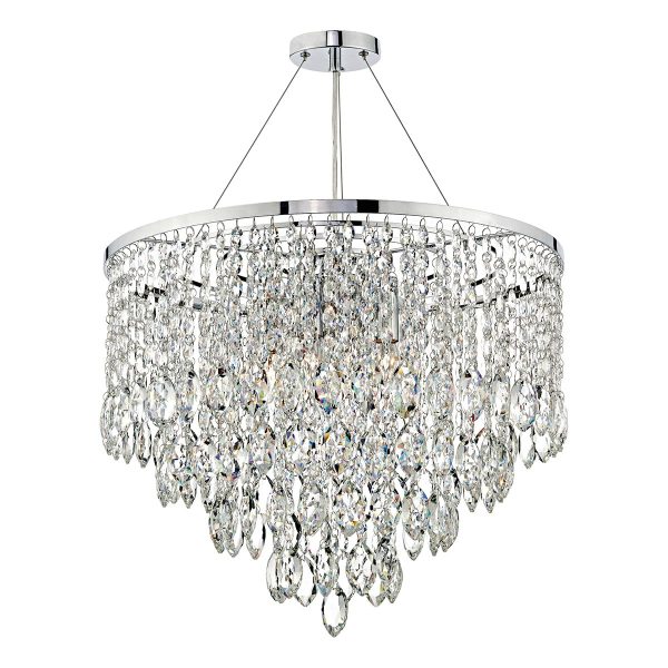 Pescara 5 light luxury crystal pendant in polished chrome on white background