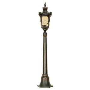 Elstead Philadelphia 1 light outdoor pillar lantern in old bronze, on a white background.