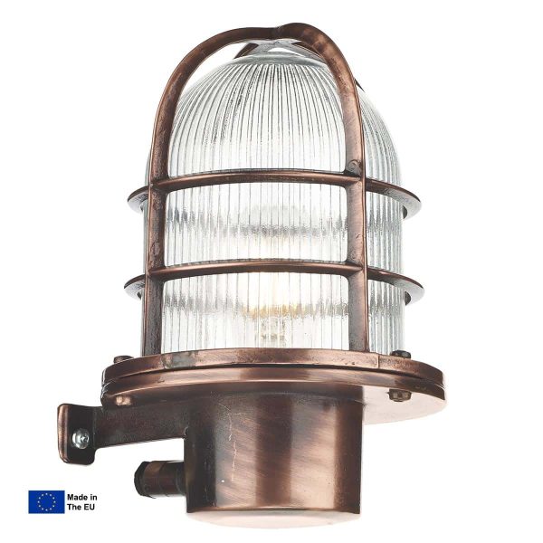 Pier nautical outdoor wall light in copper plated solid brass facing up