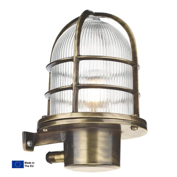 Pier small nautical outdoor wall light in solid antique brass facing up