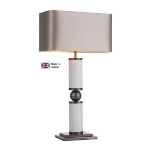 Pallas column table lamp base only in jesmonite with bronze metalwork on white background lit