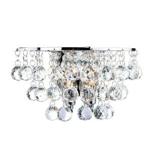 Pluto switched crystal wall light in polished chrome on white background
