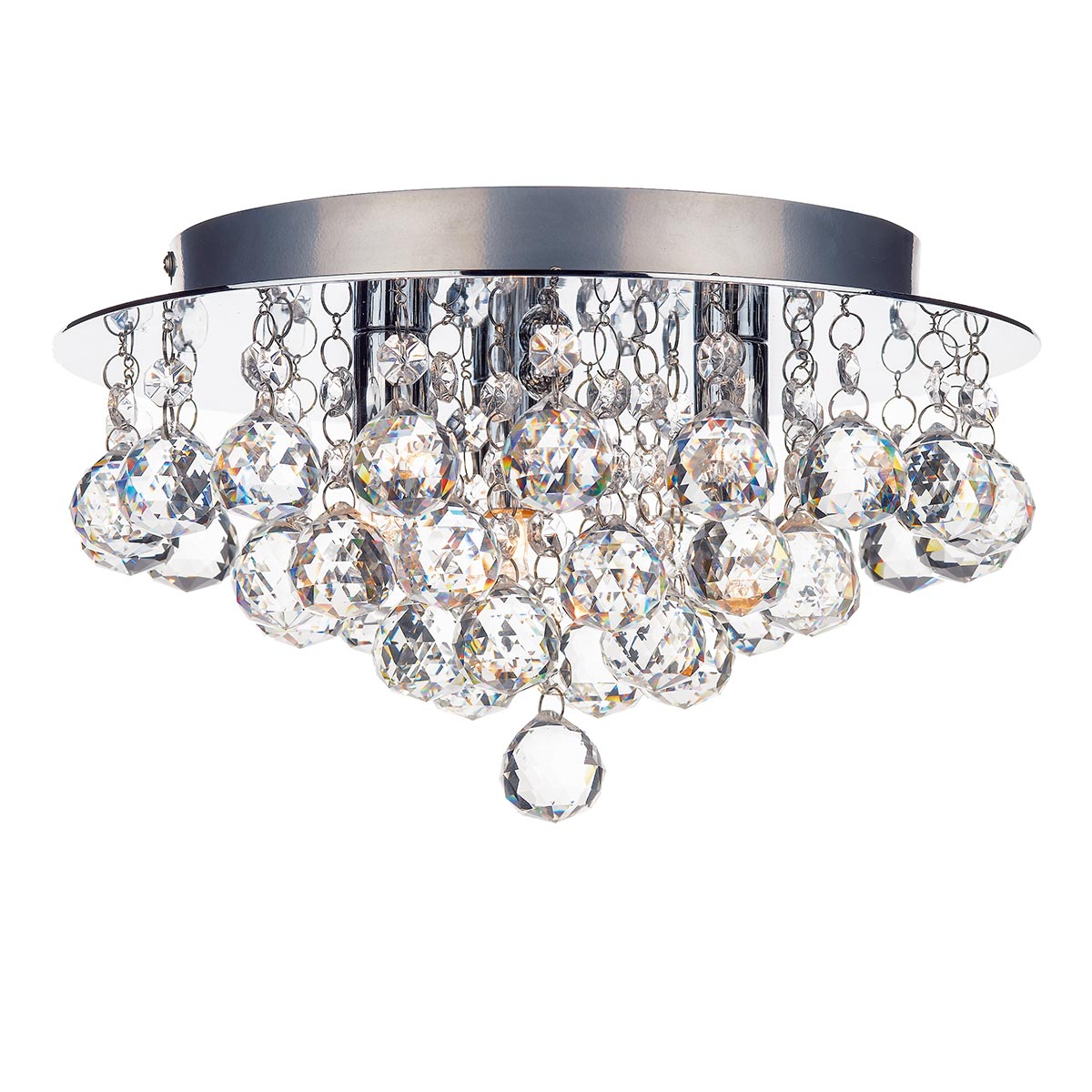 Dar Pluto 3 Light Flush Crystal Ceiling Light Chrome