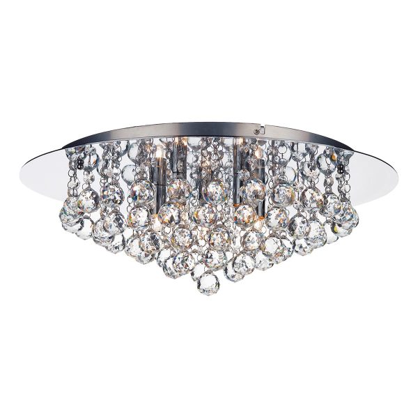 Pluto 5 light flush crystal ceiling light in polished chrome on white background