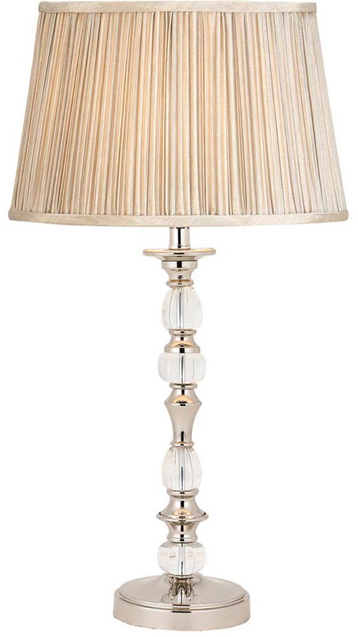 Polina Nickel Medium Crystal Table Lamp With Beige Shade