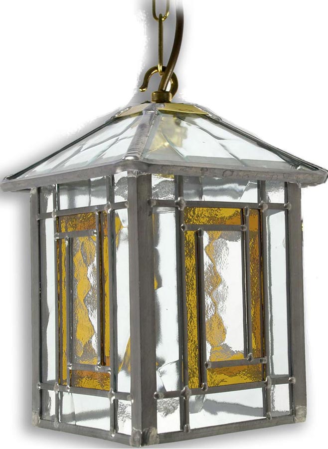 Poole Amber Leaded Stained Glass Hanging Outdoor Porch Lantern