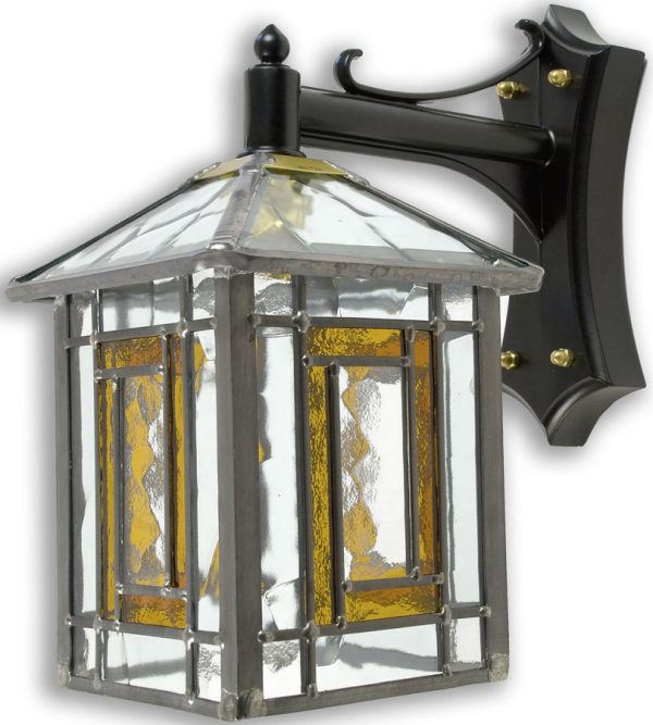 Poole Traditional Amber Leaded Stained Glass Outdoor Wall Lantern
