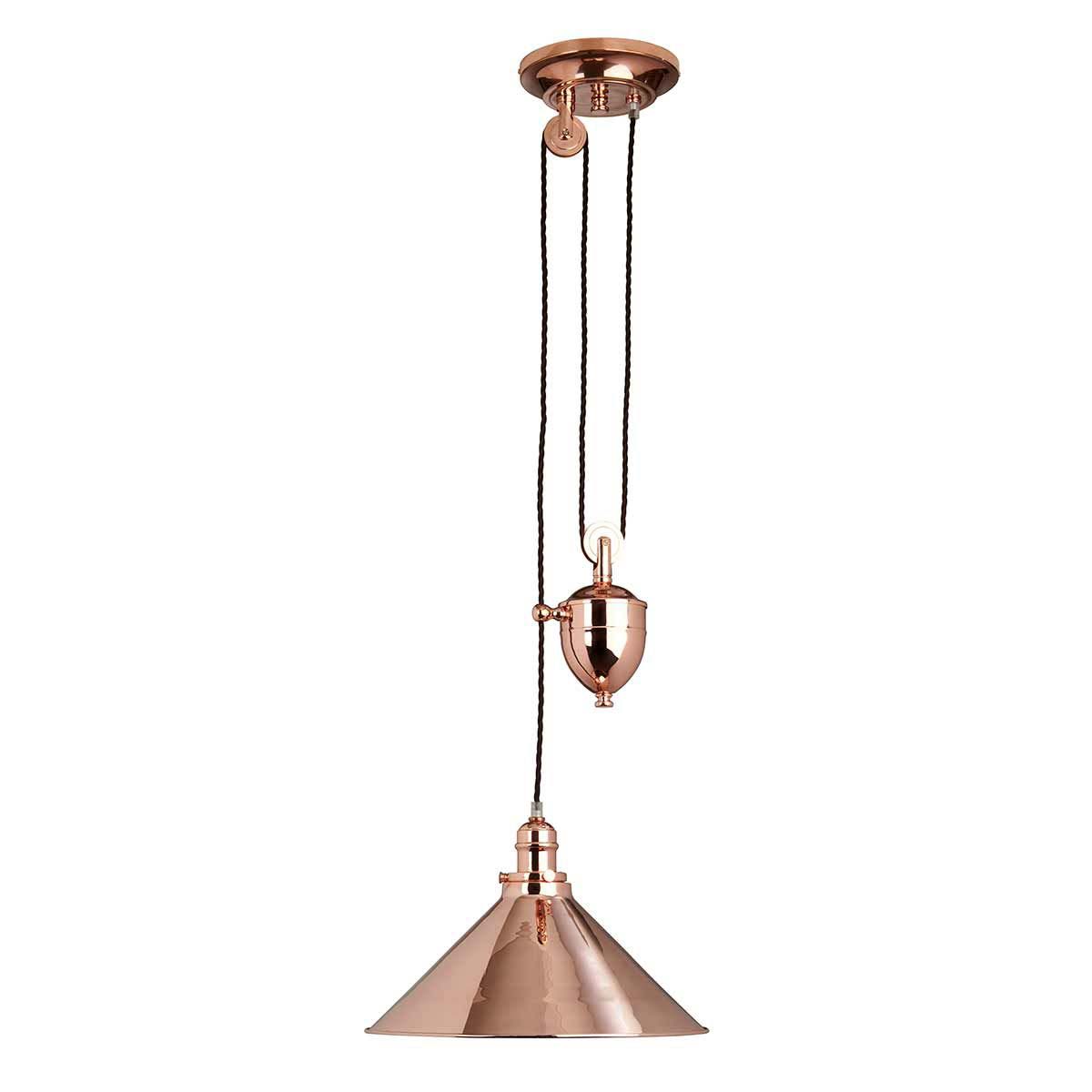 Elstead Provence Rise & Fall Pulley Ceiling Light Polished Copper
