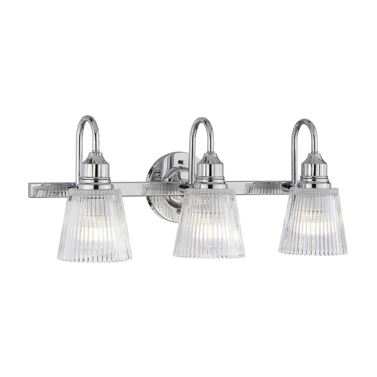 Addison Polished Chrome 3 Lamp Bathroom Mirror Light Ribbed Glass