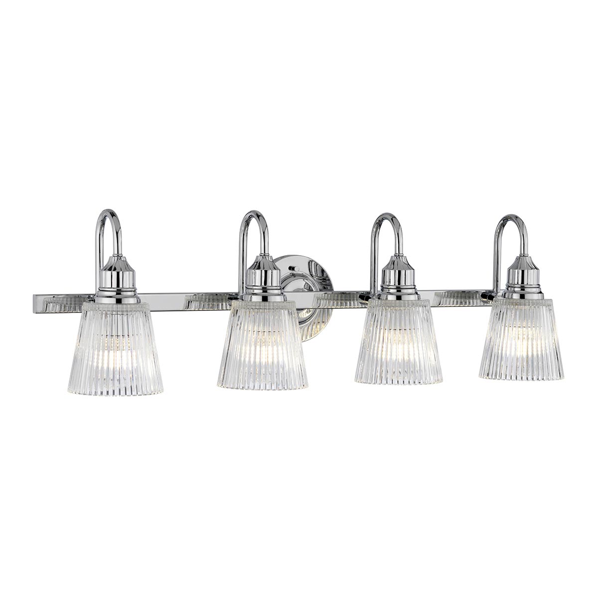 Addison Polished Chrome 4 Lamp Bathroom Mirror Light Ribbed Glass