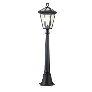 Quintiesse Alford Place 2 light outdoor post lantern in museum black on white background lit