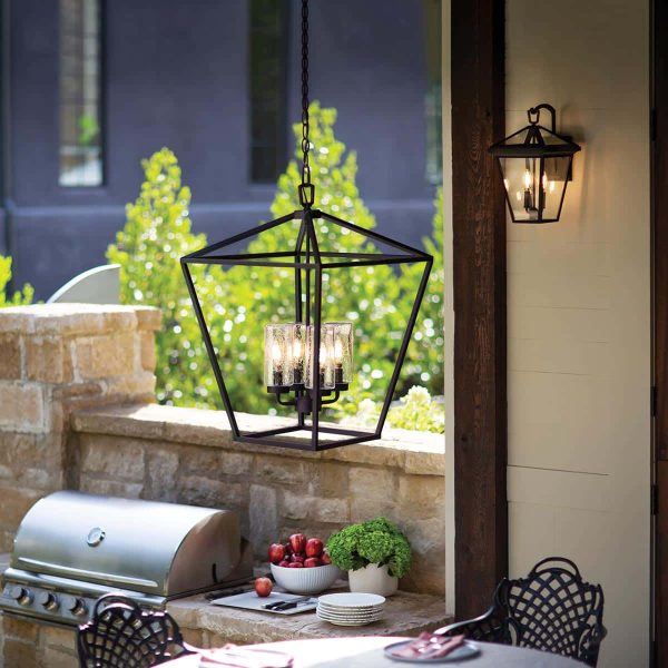 Quintiesse Alford Place large 4 light hanging chain lantern in museum black garden scene insitu