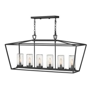 Quintiesse Alford Place 6 light linear trough chain lantern in museum black on white background