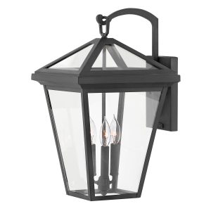 Quintiesse Alford Place large 3 light outdoor wall lantern in museum black on white background
