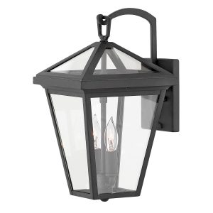 Quintiesse Alford Place small 2 light outdoor wall lantern in museum black on white background