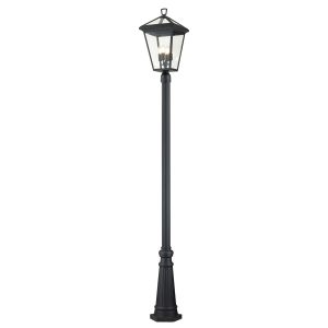 Quintiesse Alford Place 4 light outdoor lamp post lantern in museum black full height on white background