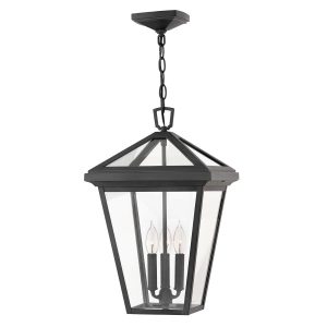 Quintiesse Alford Place large 3 light porch chain lantern in museum black on white background