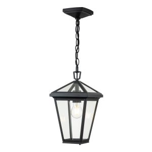 Quintiesse Alford Place small 1 light porch chain lantern in museum black on white background lit
