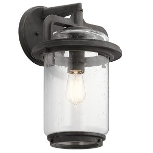 Quintiesse Andover large 1 light outdoor wall lantern in weathered zinc on white background