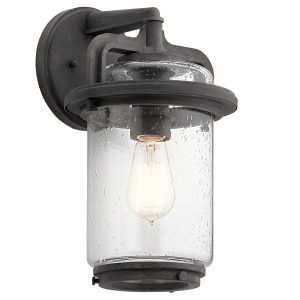 Quintiesse Andover medium 1 light outdoor wall lantern in weathered zinc on white background