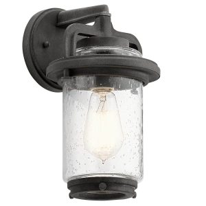 Quintiesse Andover small 1 light outdoor wall lantern in weathered zinc on white background