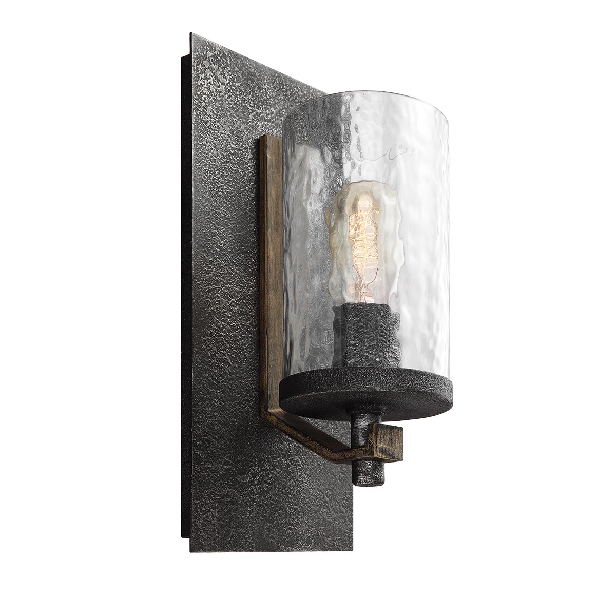 Quintiesse Angelo Slate Grey Single Wall Light Rippled Glass Shade