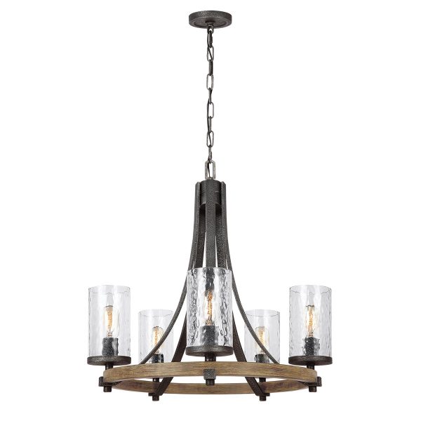 Quintiesse Angelo slate grey finish 5 light cartwheel chandelier on white background