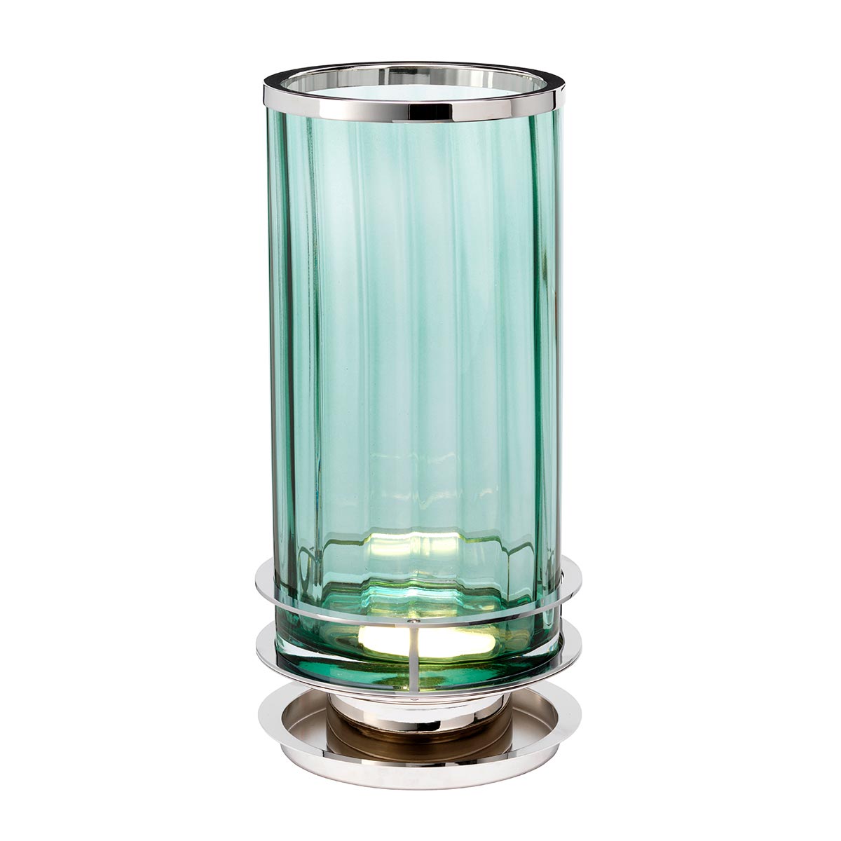 Quintiesse Arno Green Ribbed Glass Table Lamp Polished Nickel