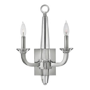 Quintiesse Ascher crystal column twin wall light in polished nickel on white background