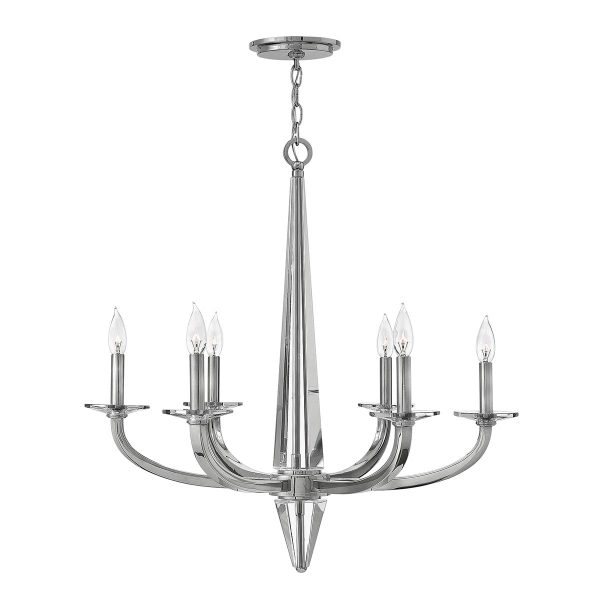 Quintiesse Ascher crystal column 6 light chandelier in polished nickel on white background