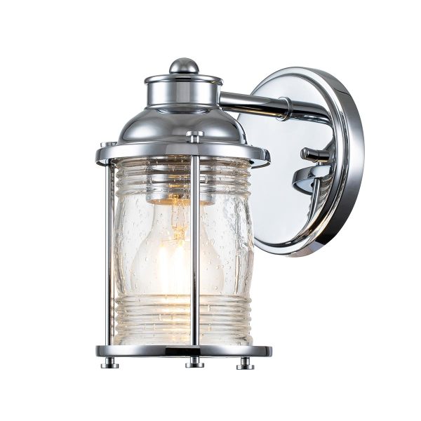 Quintiesse Ashland Bay 1 lamp bathroom wall light in polished chrome on white background