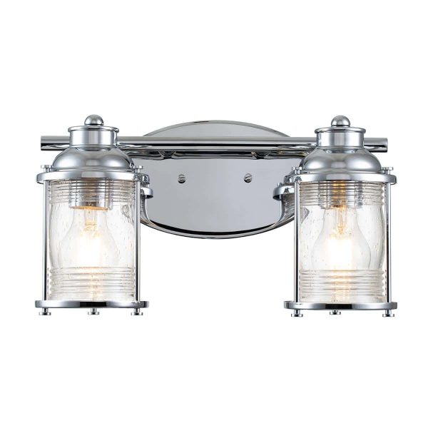 Quintiesse Ashland Bay twin bathroom wall light in polished chrome on white background