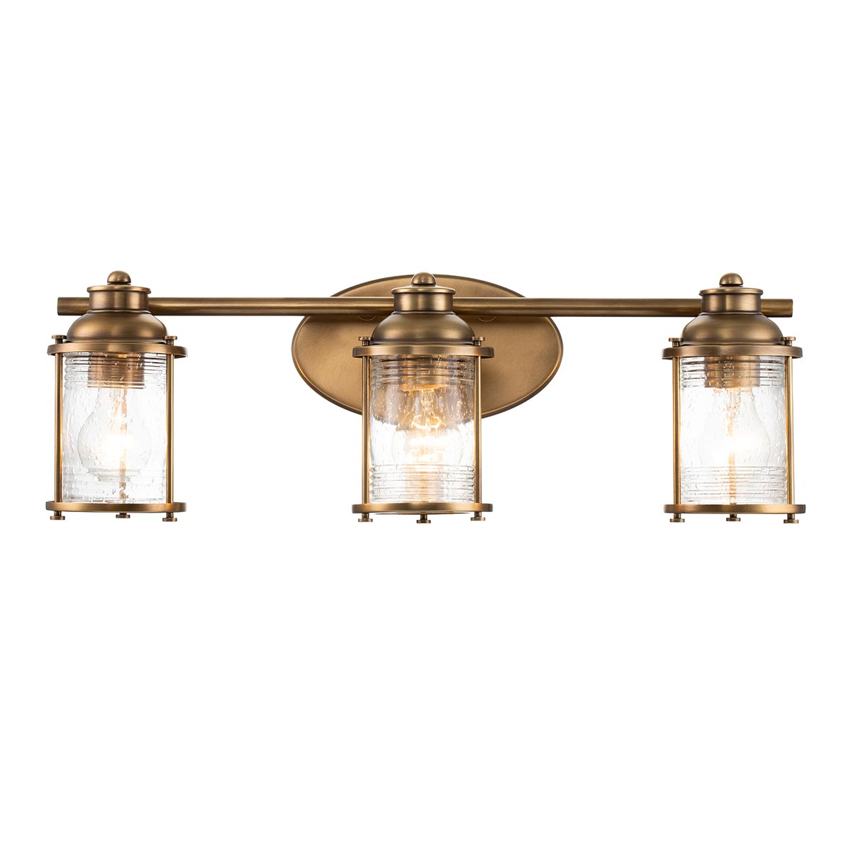 Ashland Bay 3 Lamp Bathroom Mirror Light Natural Brass Seeded Glass