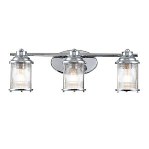 Quintiesse Ashland Bay 3 lamp bathroom mirror light in polished chrome on white background