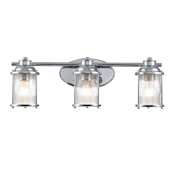 Quintiesse Ashland Bay 3 lamp bathroom mirror light in polished chrome on white background