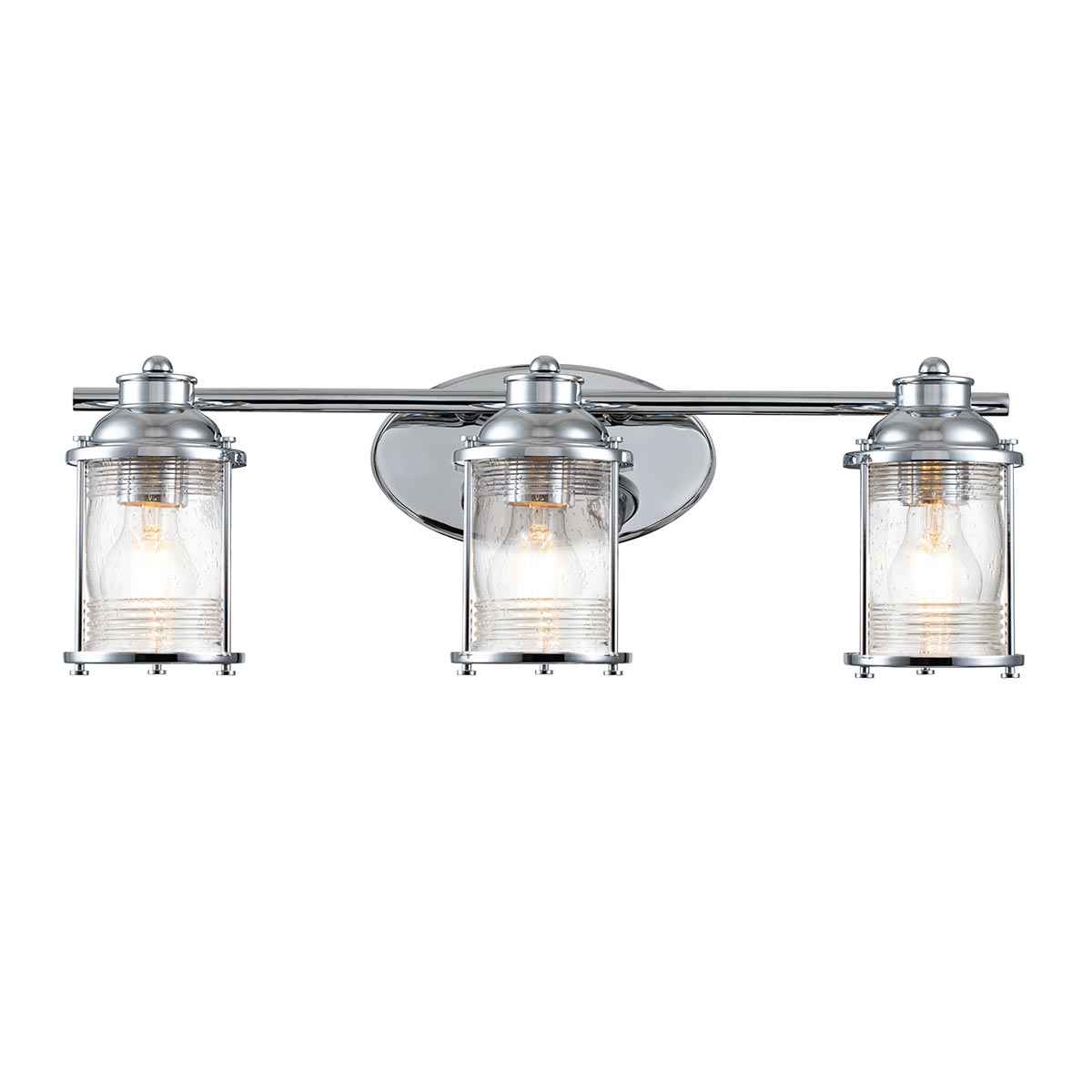 Ashland Bay 3 Lamp Bathroom Mirror Light Polished Chrome Seeded Glass